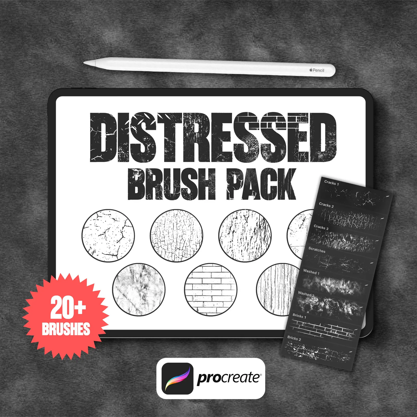 Distressed Brush Pack Cover – Gritty, high-quality texture brushes for digital and clothing brand designs