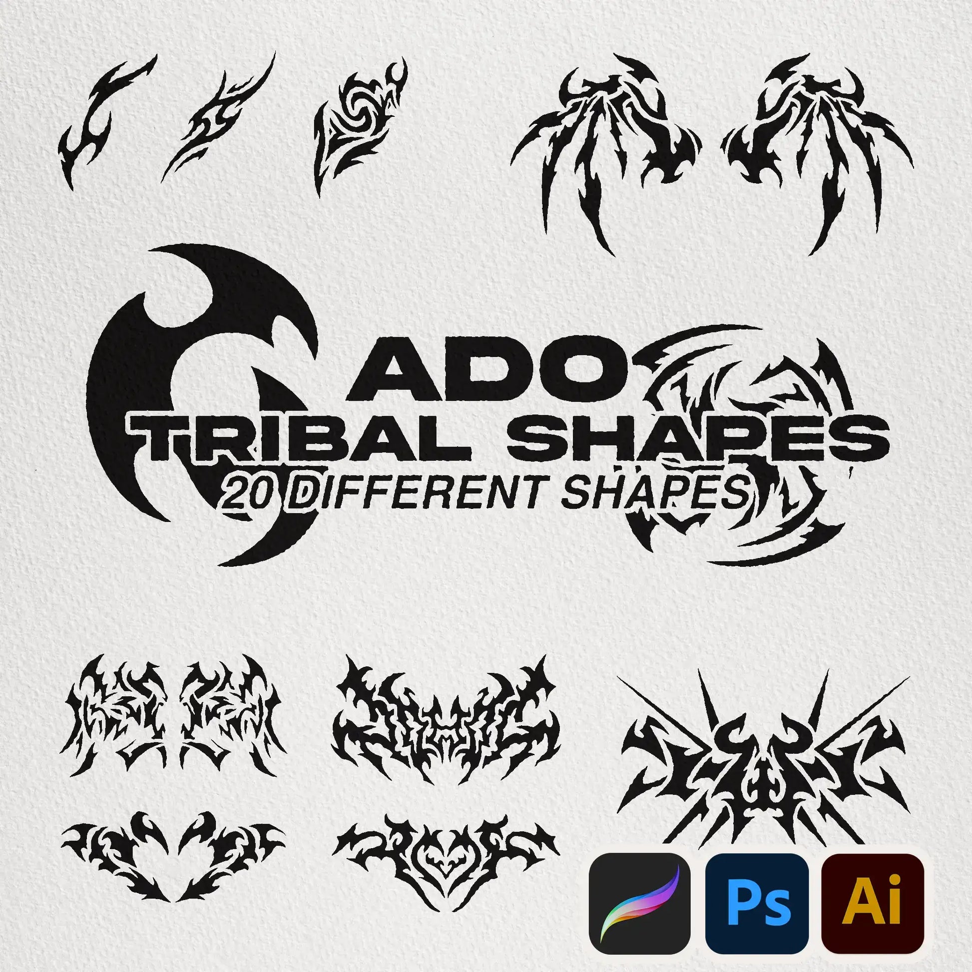 Ado Tribal Shapes Cover - Unique tribal vector shapes for graphic designers and creatives.