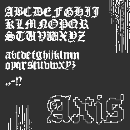 Axis Typeface Details - Close-up view of letterforms and unique features of the Axis typeface.