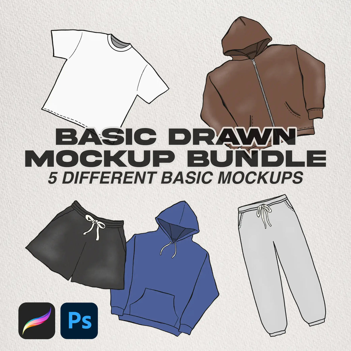 Drawdown Samples Mockups Basic Drawn Mockup Bundle — Procreate Clothing Mockup Pack | Ado ...