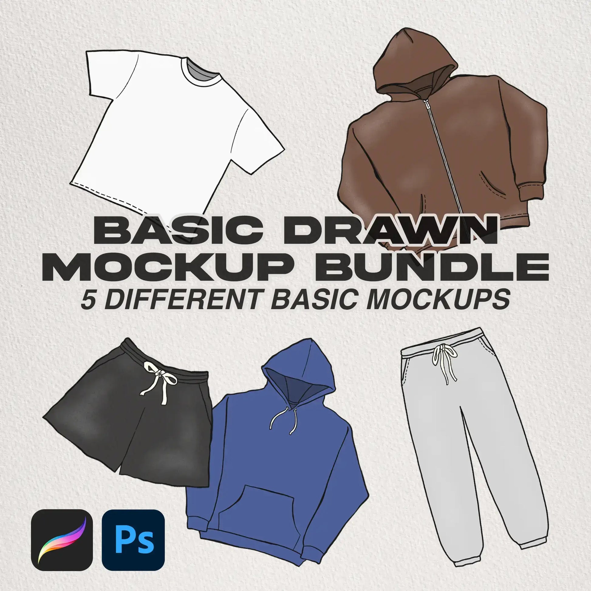 Basic Drawn Mockup Bundle Cover - Versatile hand-drawn mockup bundle for showcasing designs.