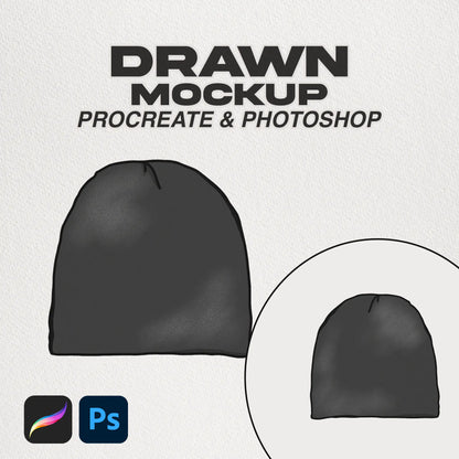  Beanie Drawn Procreate Mockup Cover - Hand-drawn mockup for showcasing beanie designs in Procreate.