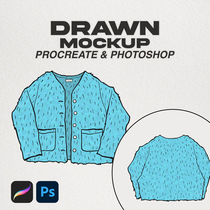 Cardigan Drawn Procreate Mockup Cover - Hand-drawn mockup for showcasing cardigan designs in Procreate.