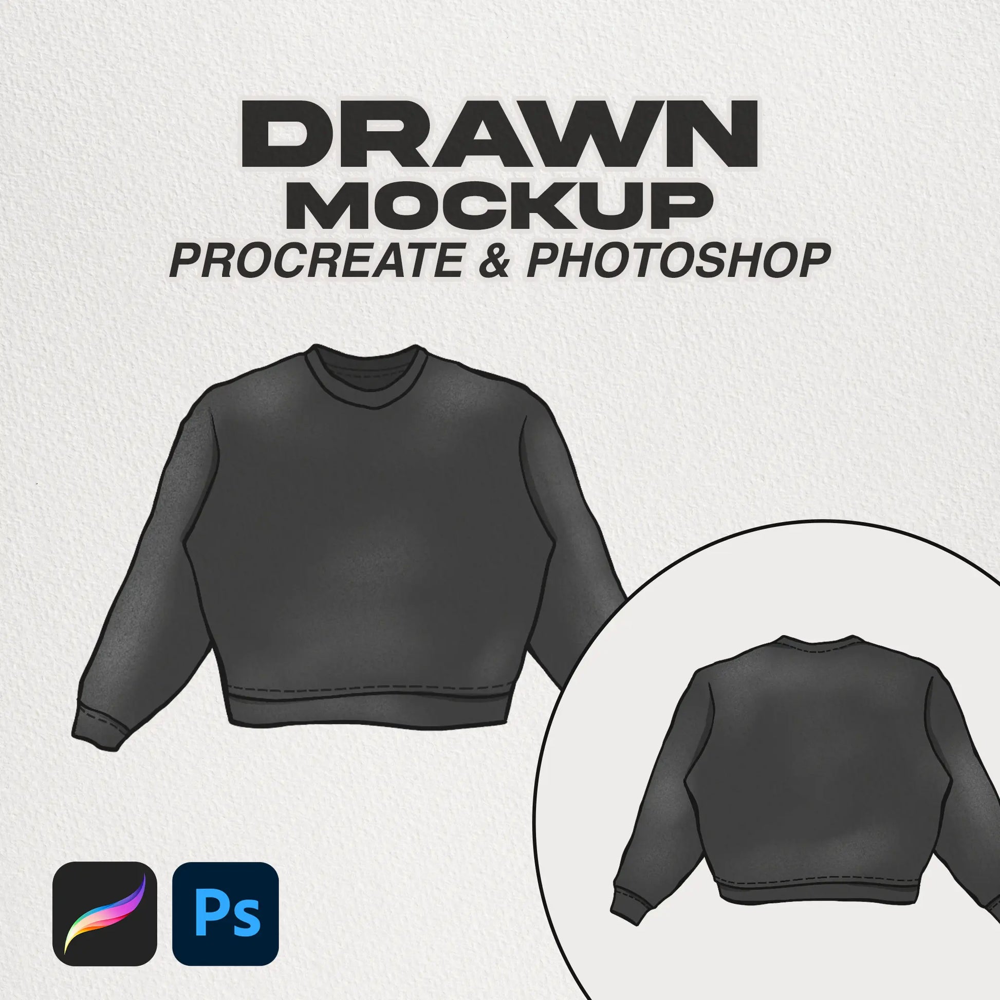 Crewneck Drawn Procreate Mockup Cover - Hand-drawn mockup for showcasing crewneck designs in Procreate.