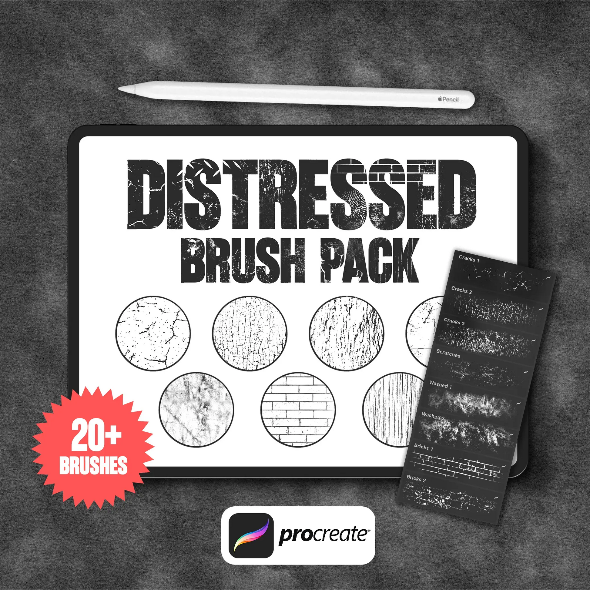 Distressed Brush Pack Cover – Gritty, high-quality texture brushes for digital and clothing brand designs