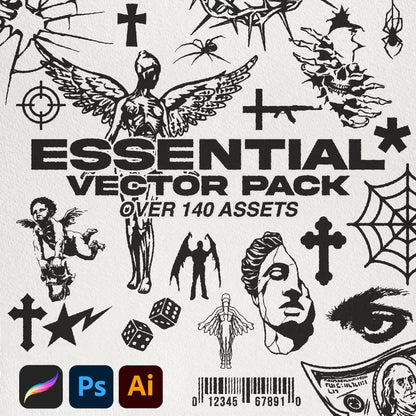 Essential Vector Pack Cover - High-quality vector graphics for designers and clothing brands.