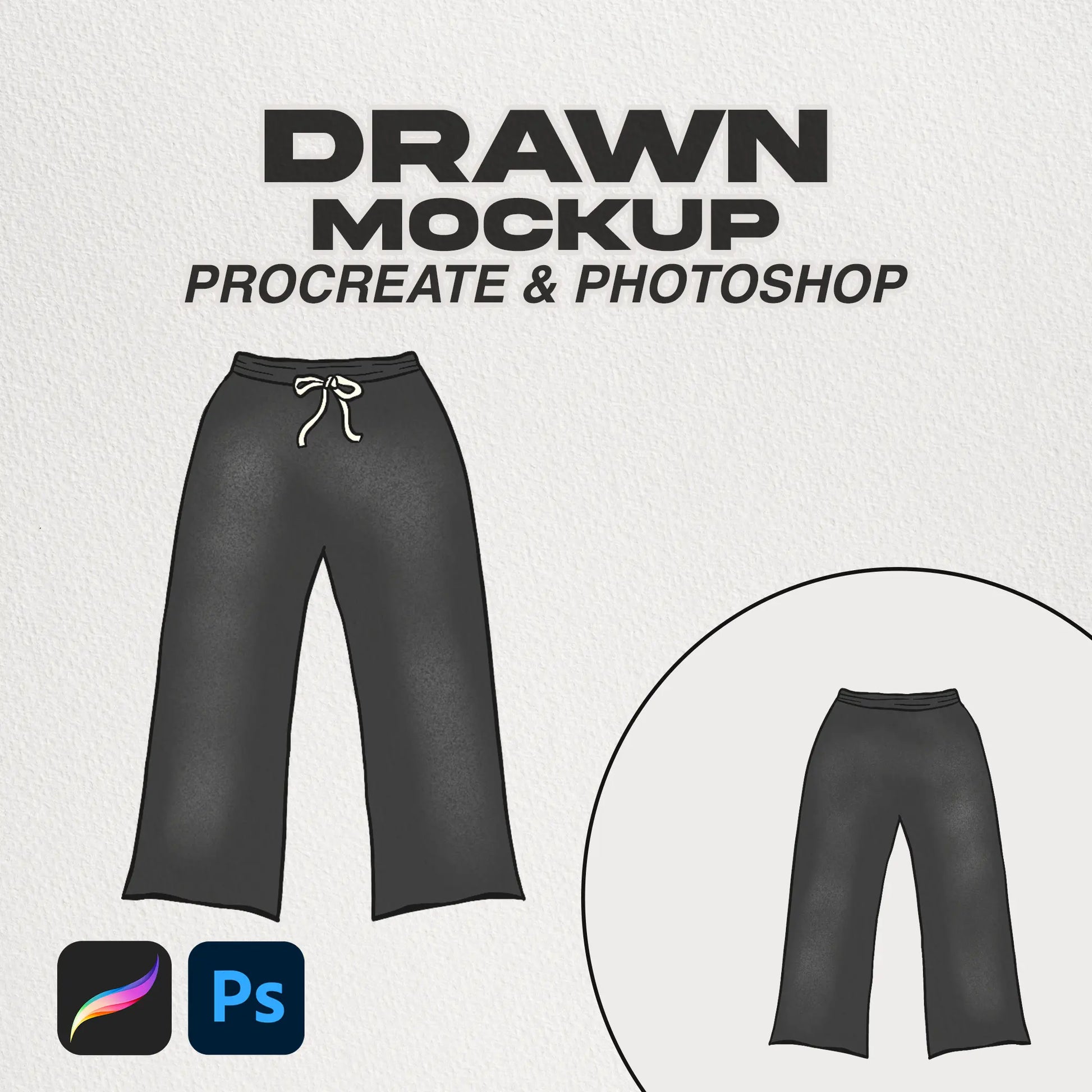 Flare Sweatpants Drawn Procreate Mockup Cover - Hand-drawn mockup for showcasing flare sweatpants designs in Procreate.