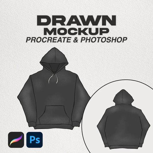 Hoodie Drawn Procreate Mockup Cover - Hand-drawn mockup for showcasing hoodie designs in Procreate.