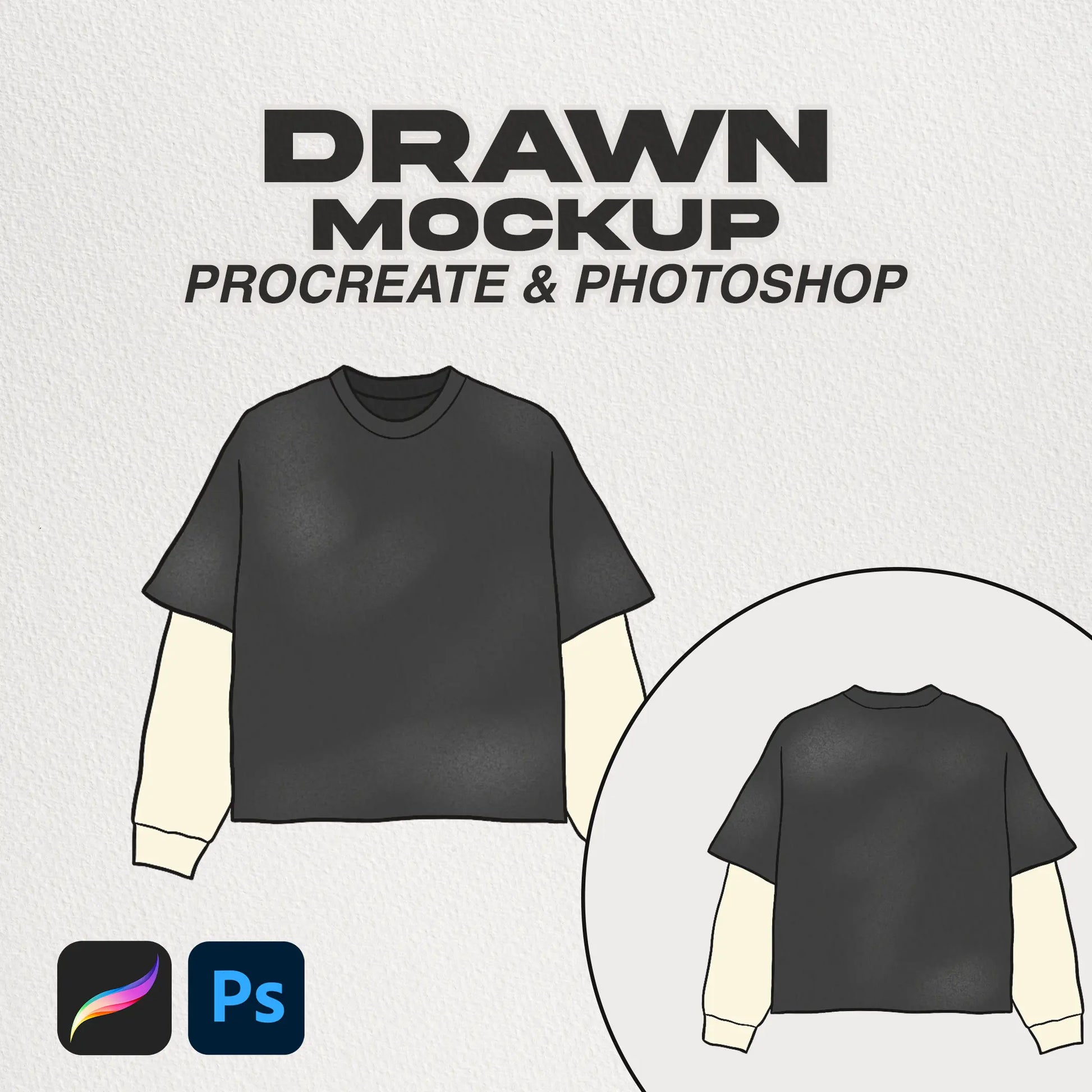 Layer Shirt Drawn Procreate Mockup Cover - Hand-drawn mockup for showcasing layered shirt designs in Procreate.