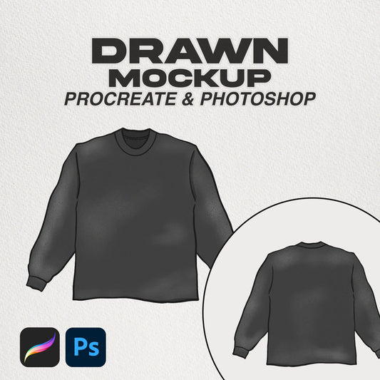 Long Sleeve Drawn Procreate Mockup Cover - Hand-drawn mockup for showcasing long sleeve shirt designs in Procreate.