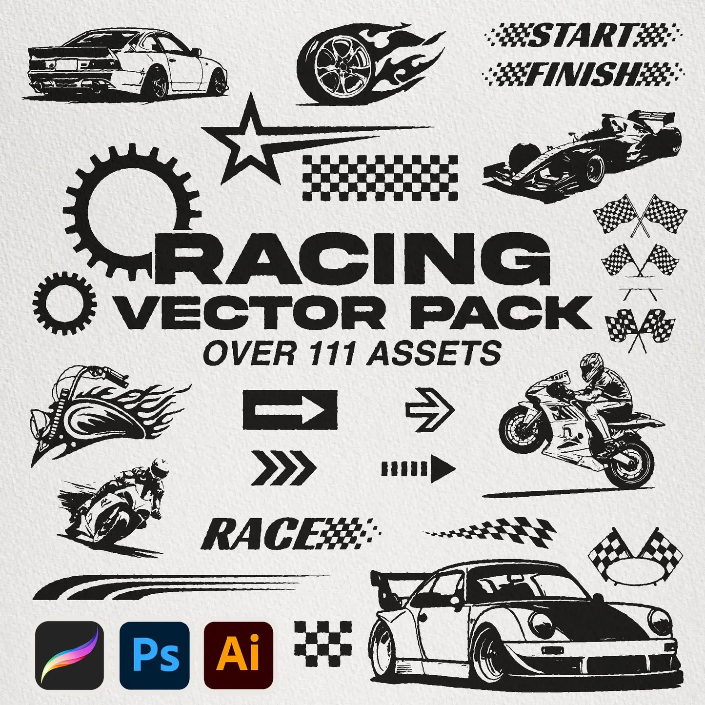 Racing Vector Pack Cover - Display of racing-themed vector graphics, perfect for adding dynamic elements to design projects.