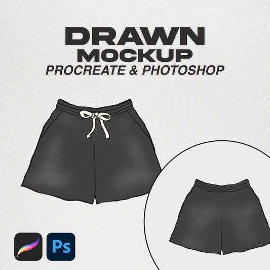 Shorts Drawn Procreate Mockup Cover - Hand-drawn mockup for showcasing shorts designs in Procreate.