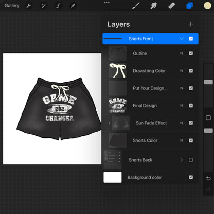 Shorts Drawn Procreate Mockup Details - Close-up view of the hand-drawn features of the shorts mockup.