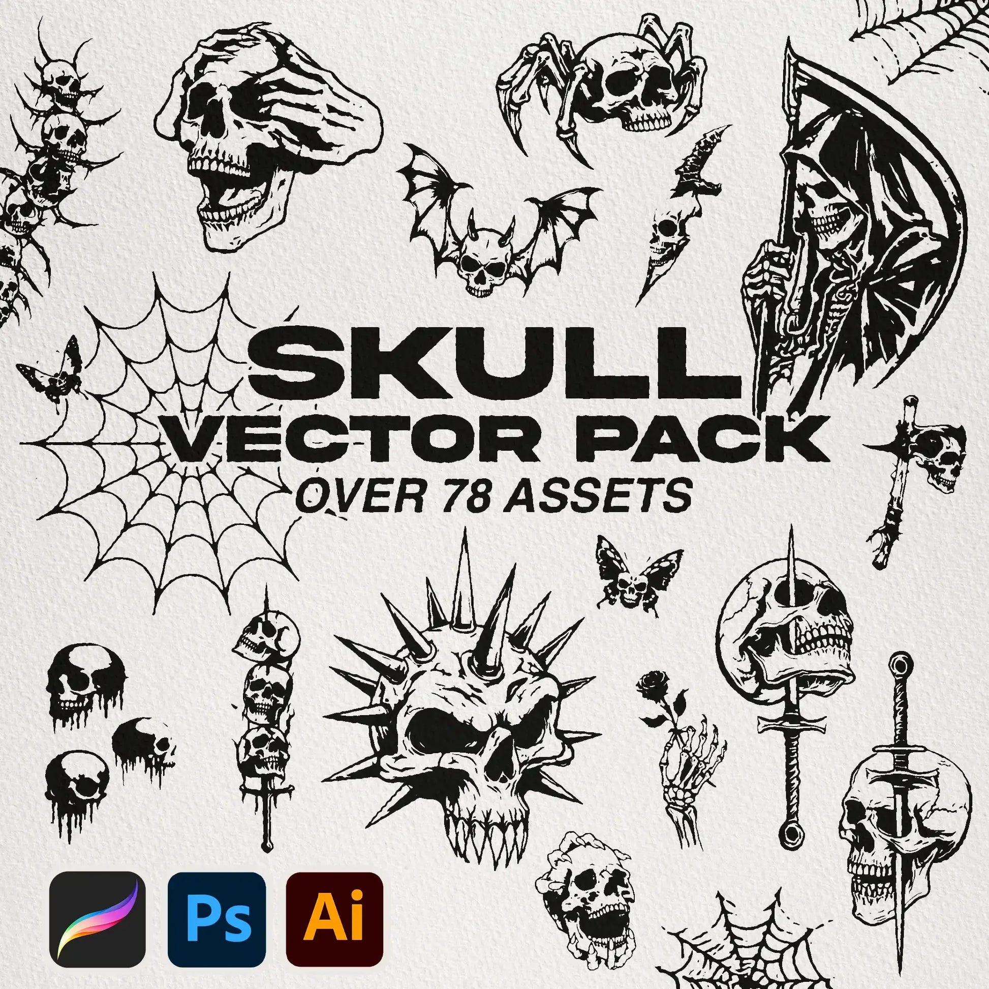 Skull Vector Pack Cover - High-quality skull vector graphics for creative design projects.