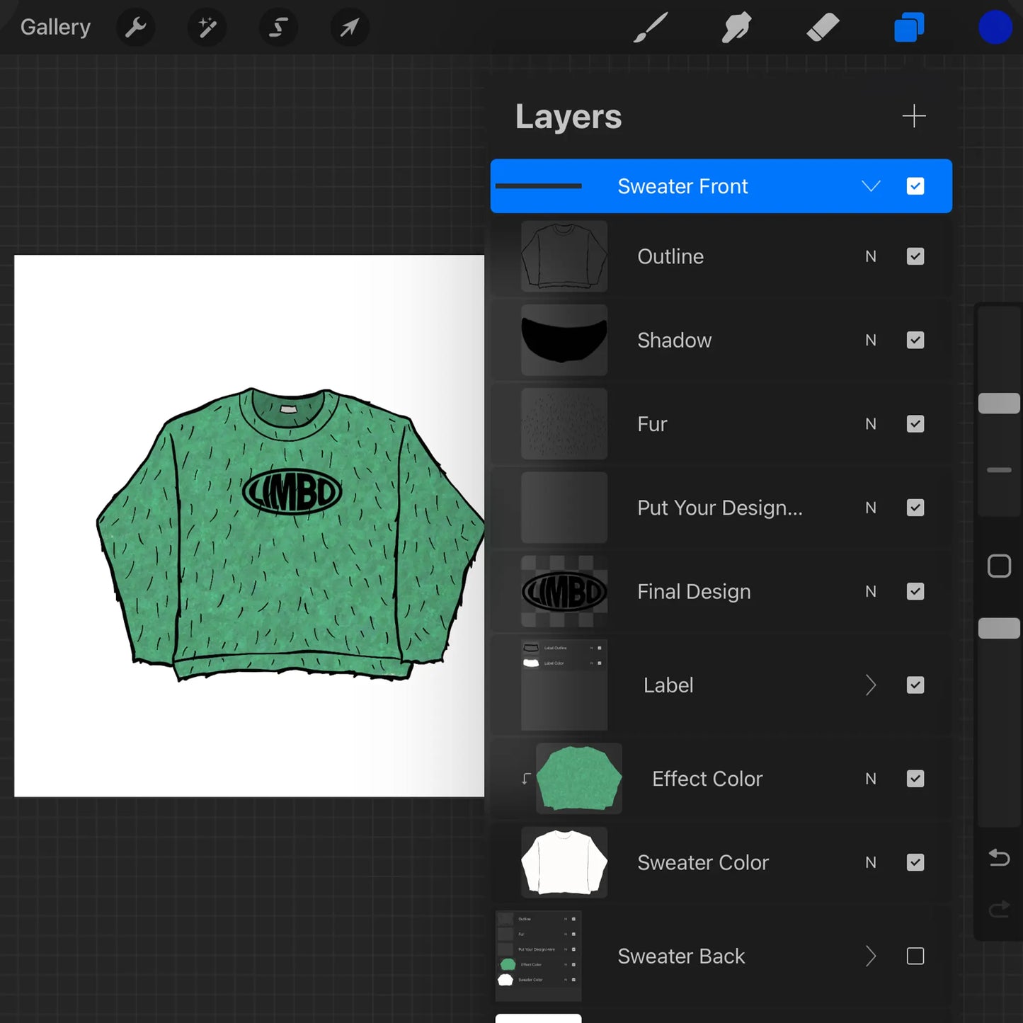 Drawn Procreate Mockup Details - Close-up view of the hand-drawn features of the sweater mockup.