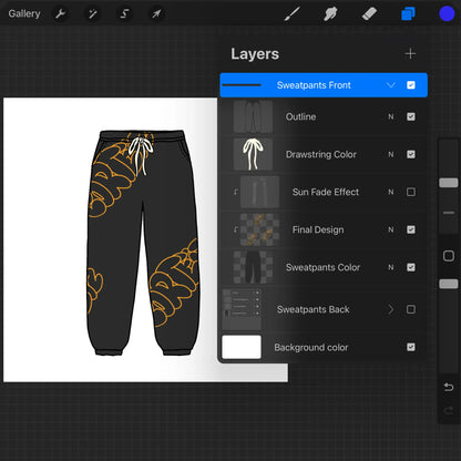 Sweatpants Drawn Procreate Mockup Details - Close-up view of the hand-drawn features of the sweatpants mockup.