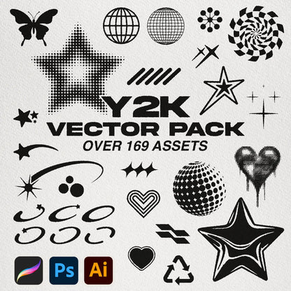 Y2K Vector Pack Cover - Display of retro Y2K-themed vector graphics, perfect for adding nostalgic, early 2000s style to your design projects